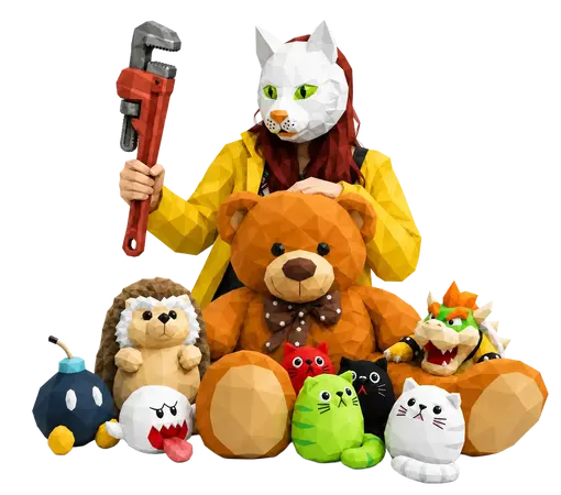Eine Katze mit Werkzeug steht umgeben von plüschigen Spielzeugen und symbolisiert kreative Ideen für Werbeagenturen. | © madmoses