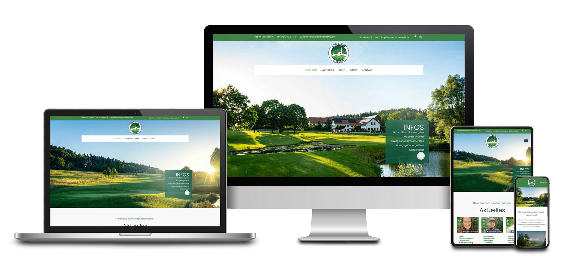 Das Bild zeigt die Website der Firma: "Golfclub Landshut" auf verschiedenen Ausgabegeräten