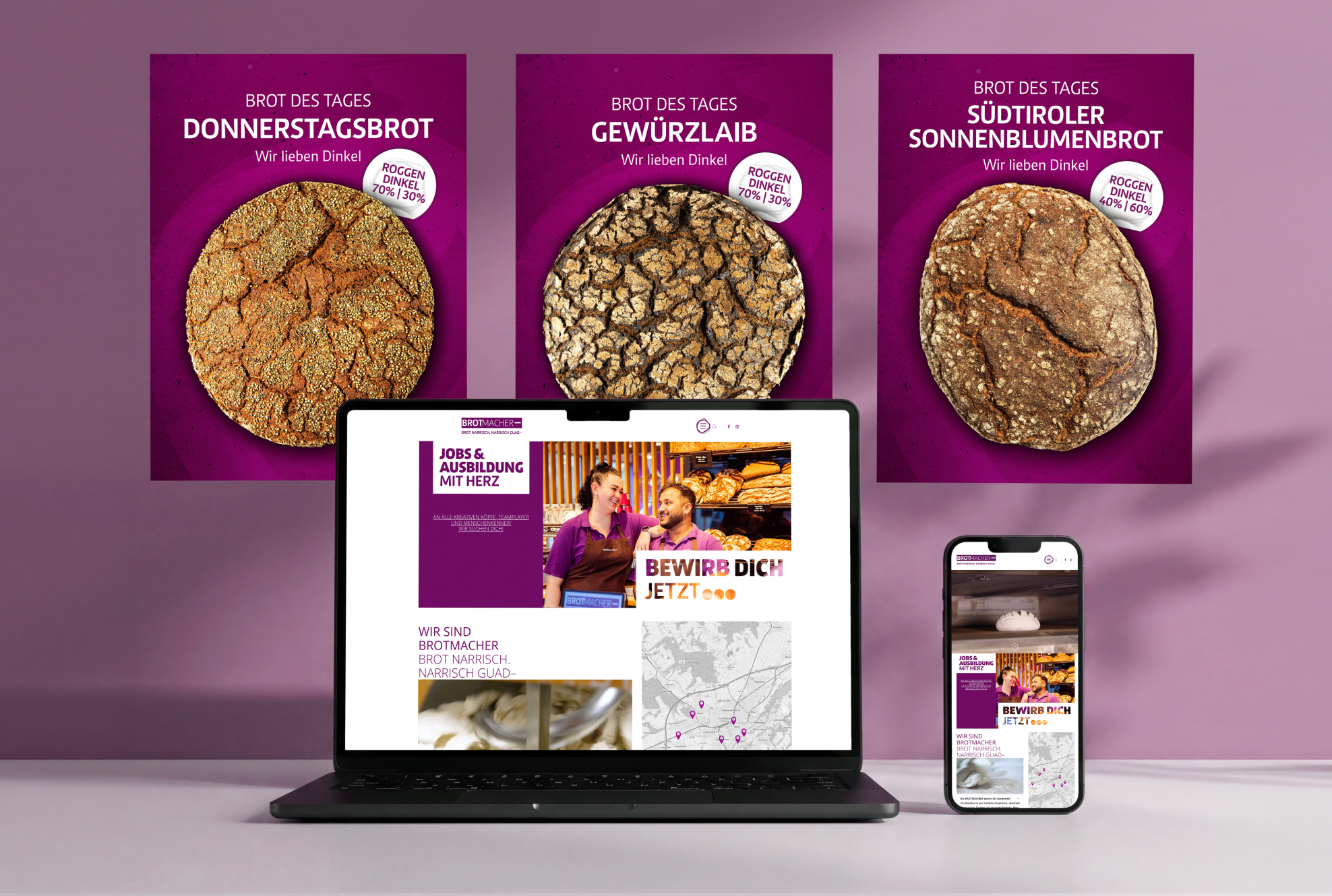 Laptop und Smartphone zeigen das Webdesign von Brotmacher Madmoses mit täglich frischem Brot in Landshut. | © Madmoses